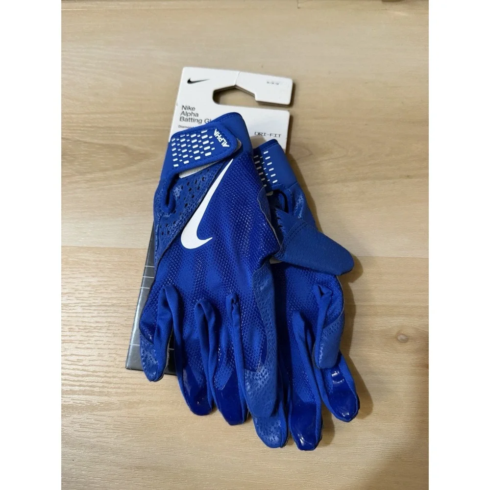 Nike Alpha Batting Gloves Unisex Medium Youth Royal Blue Diamond Baseball NEW